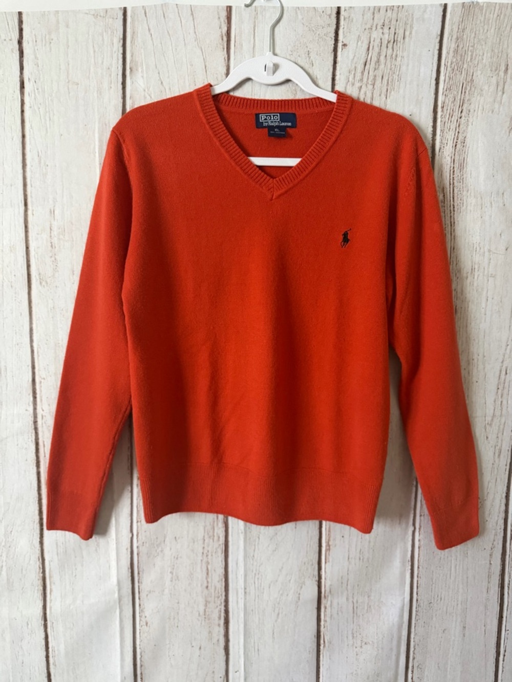 Polo Ralph Lauren Orange 100% Cashmere V-Neck Pullover Sweater Womens XL